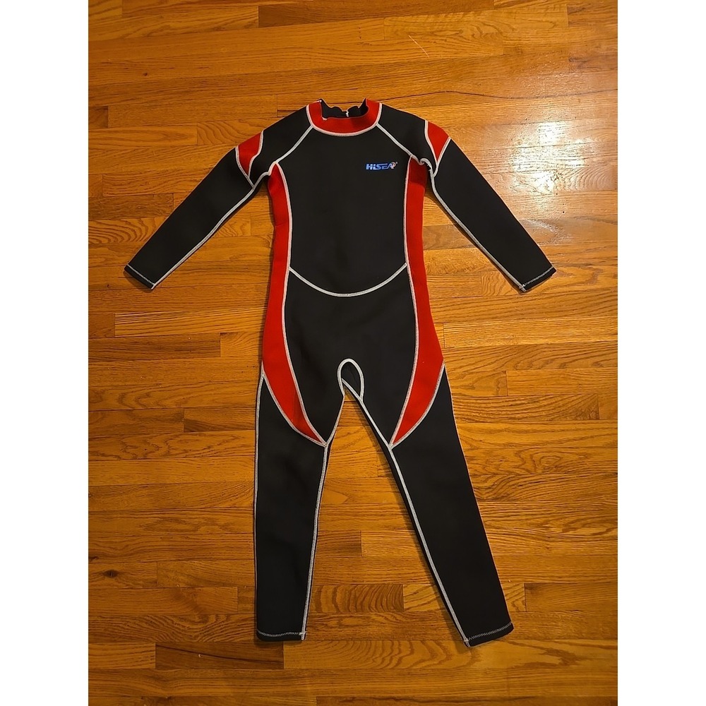 Hisea Kids Scuba Donkey Neoprene Wetsuit Size 14 Black W‎ Red Trim